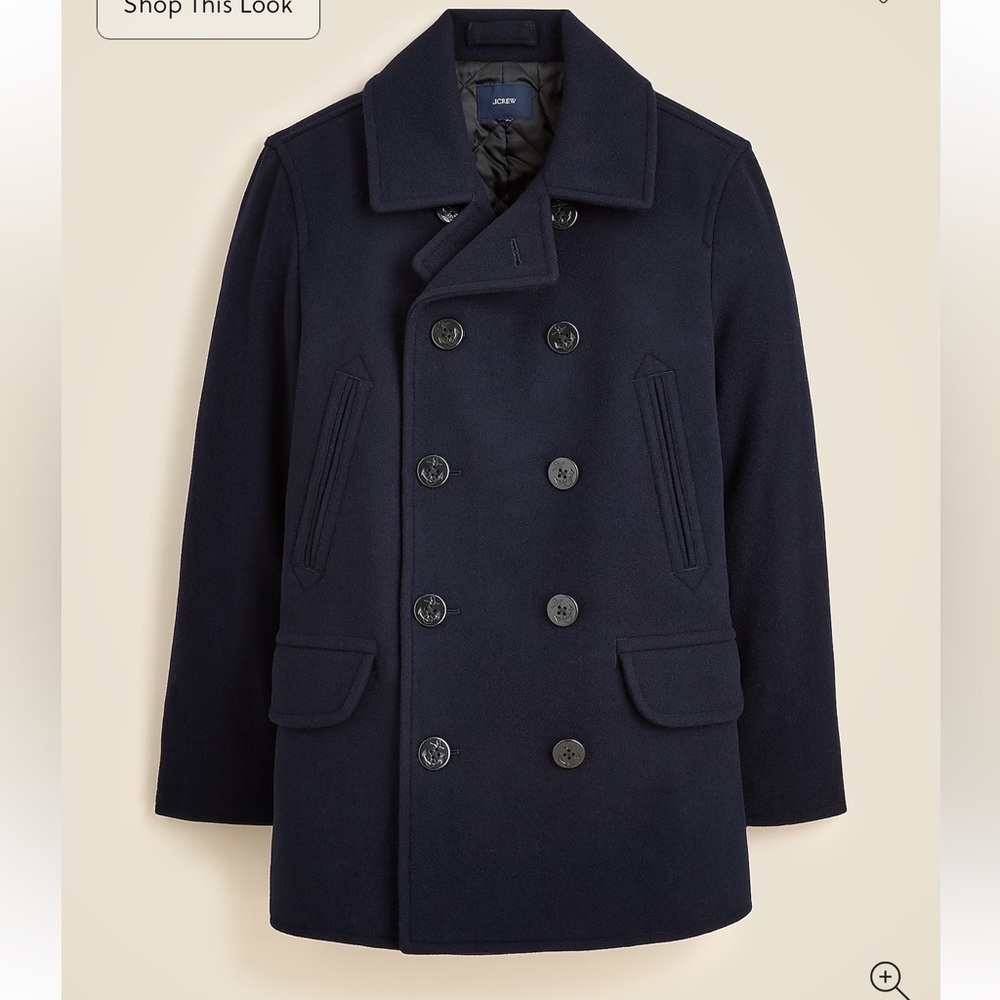 J crew classic navy Dock peacoat in wool blend with PrimaLoft®